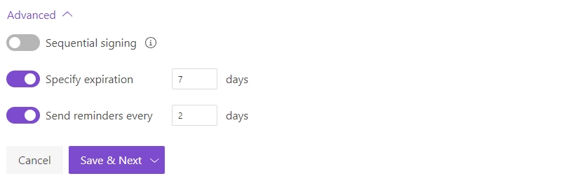 advanced settings of signNow delivery