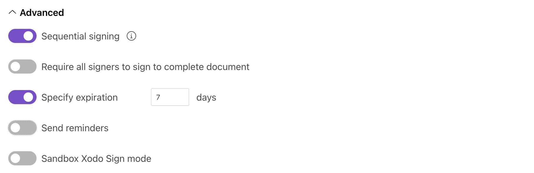 Advanced Xodo Sign settings