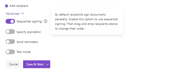 advanced DocuSign delivery settings