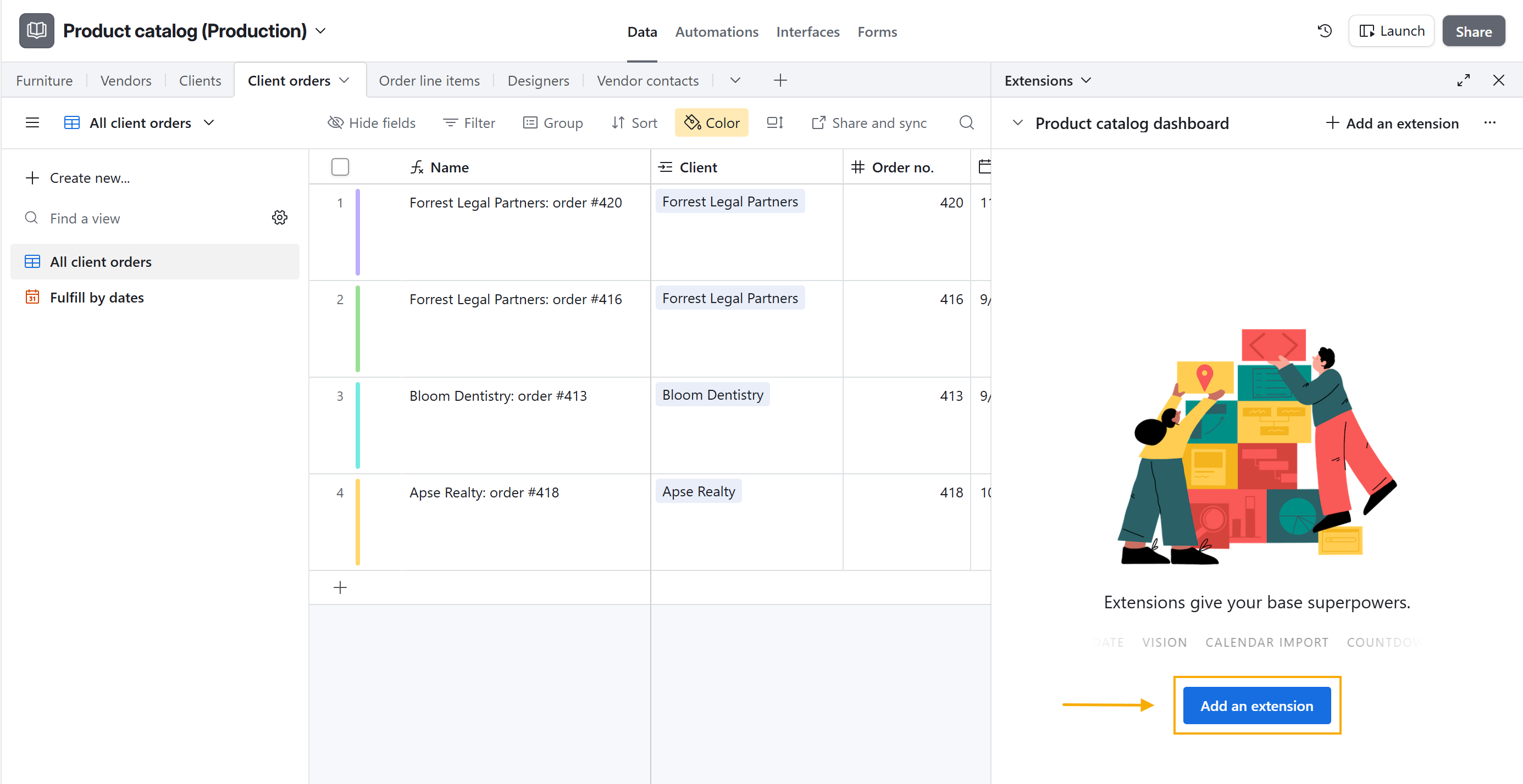 Airtable add an extension button