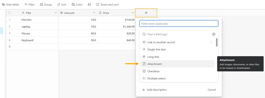 Add attachment field