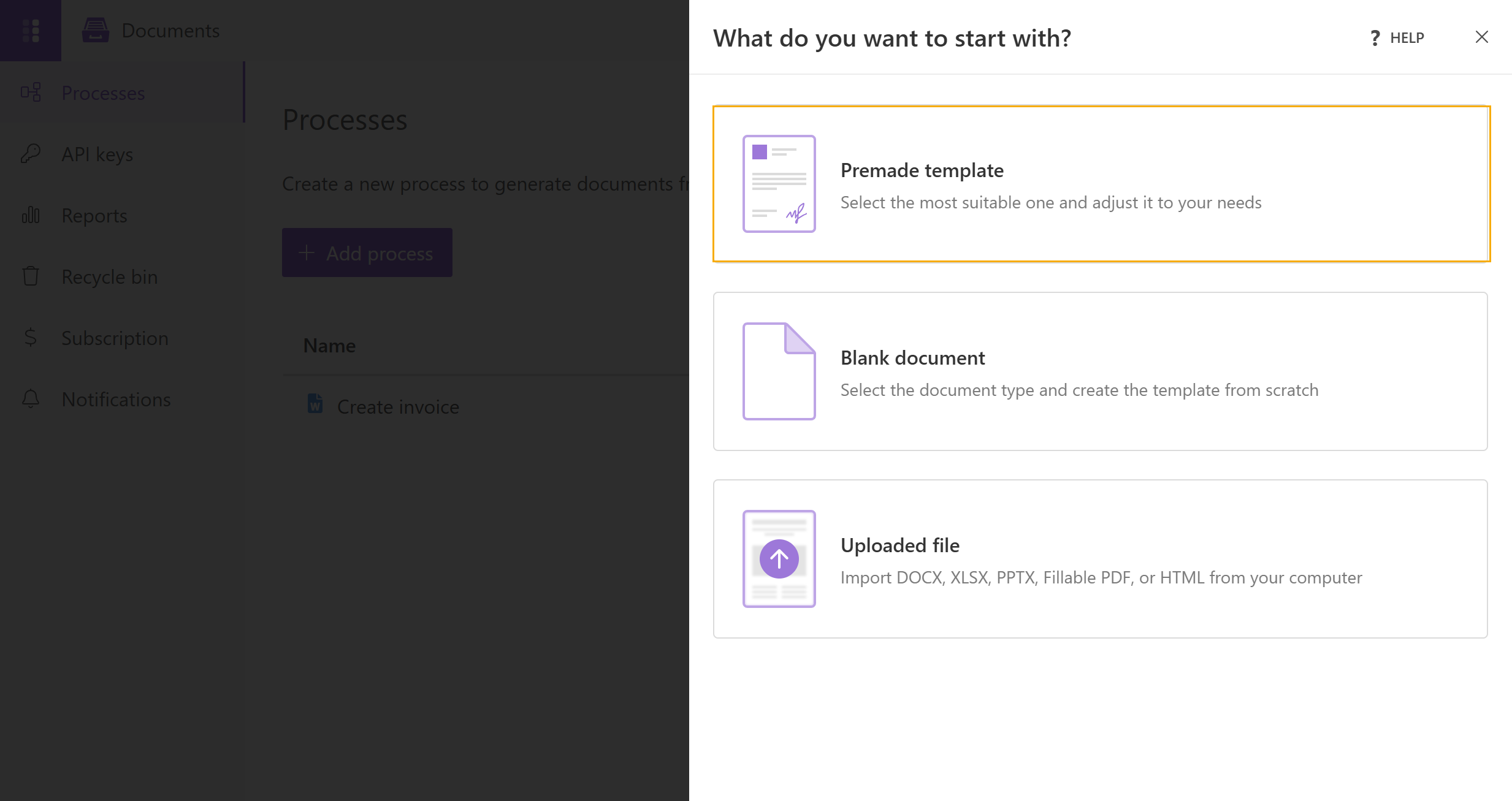 Add process from template
