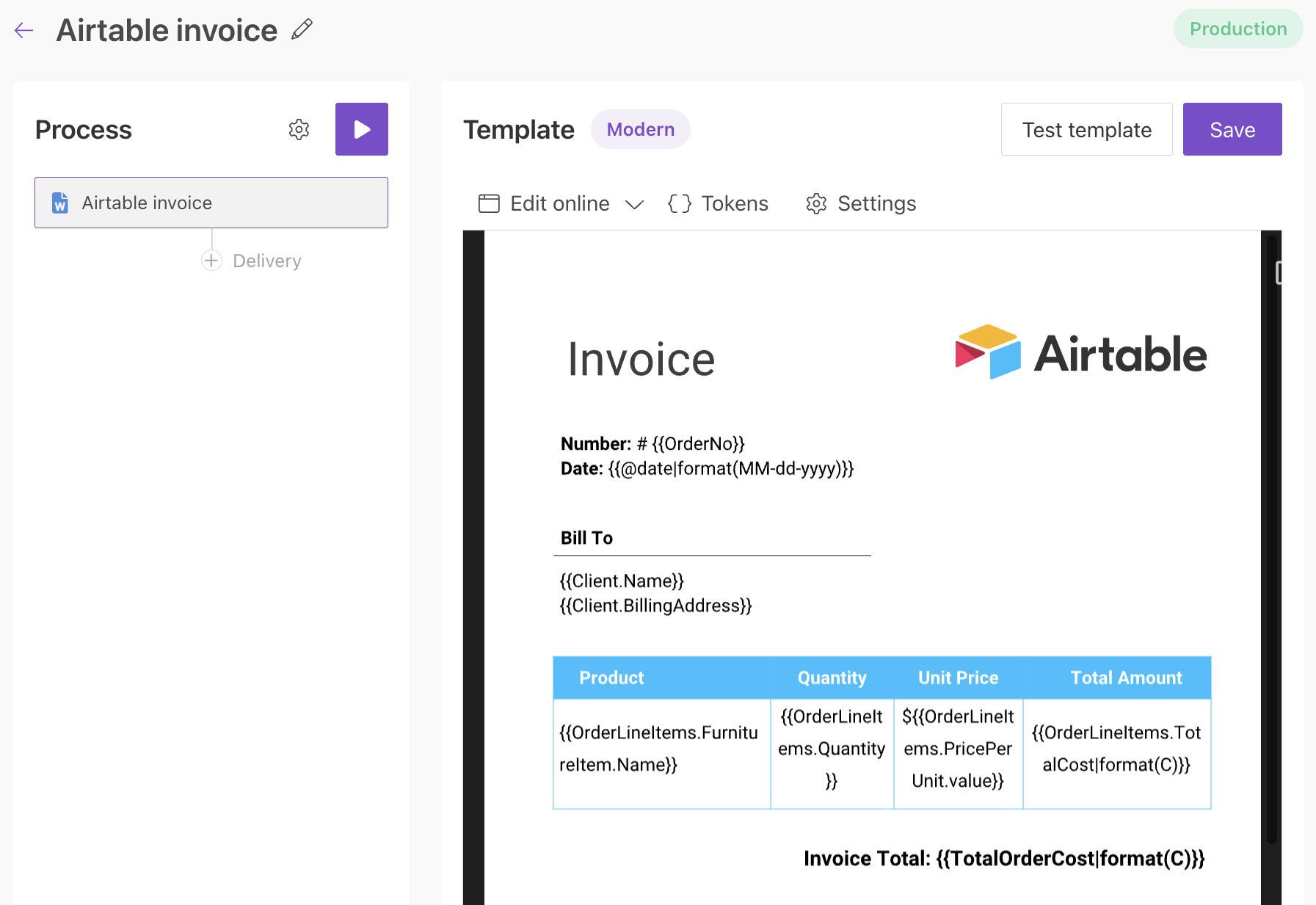 Editor mode of the Process