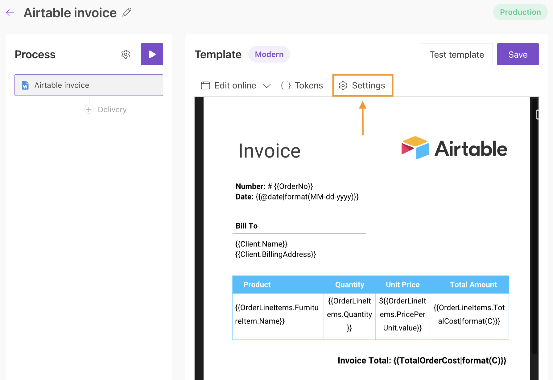 Template settings substep