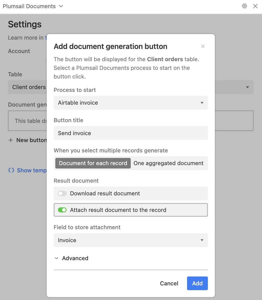Documents extension settings