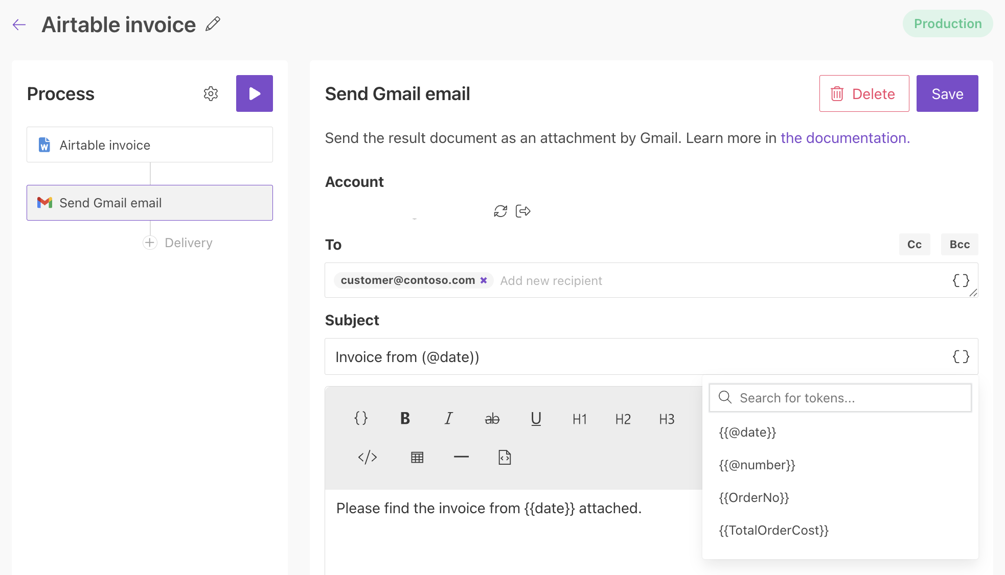 Send Airtable invoices with Gmail delivery