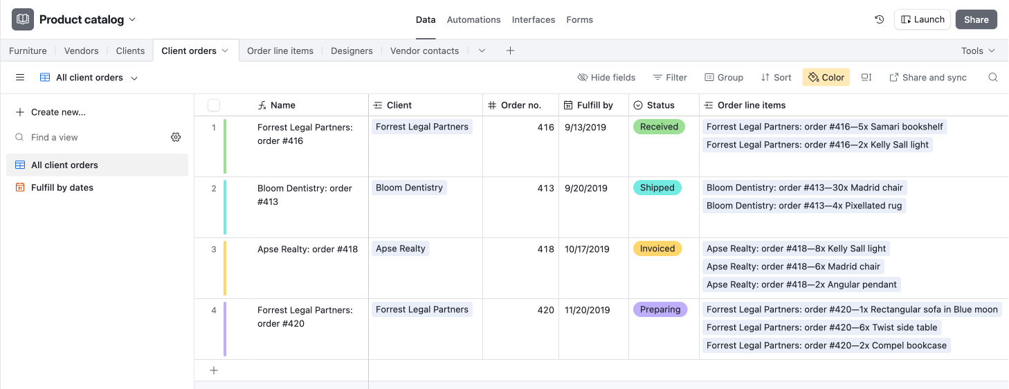 Airtable Client Order DB