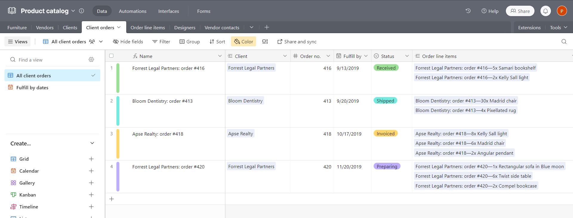 Airtable Client Order DB