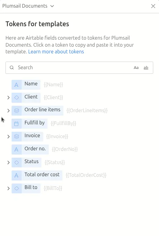 Airtable copy image URL token