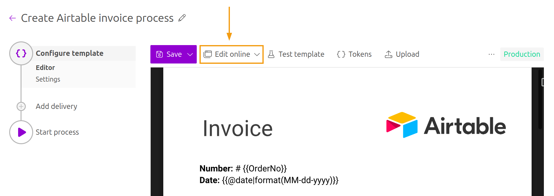 Documents process settings
