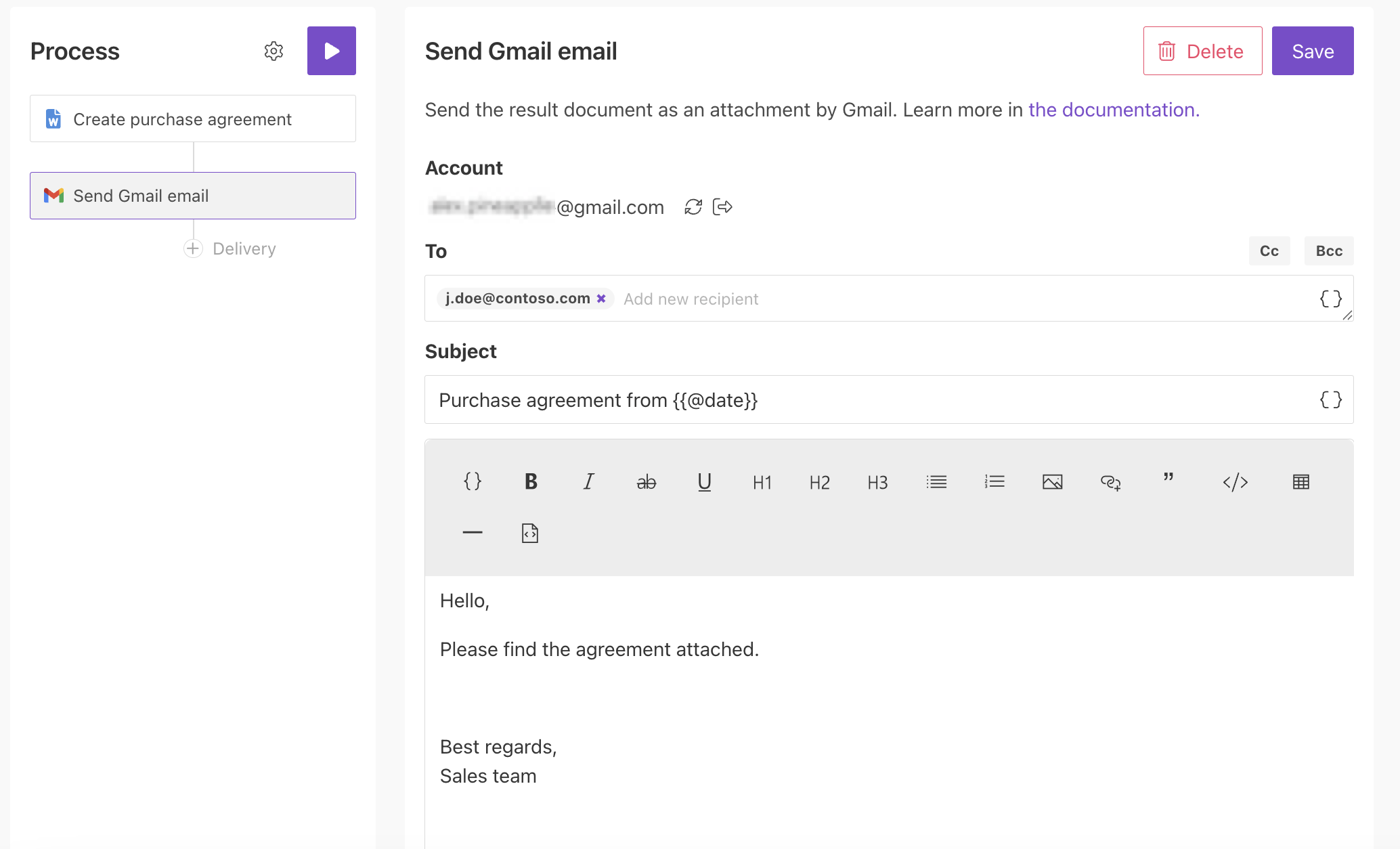 Send agreements by email