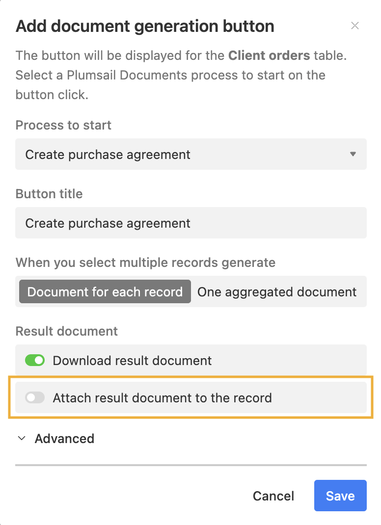 Attach result document
