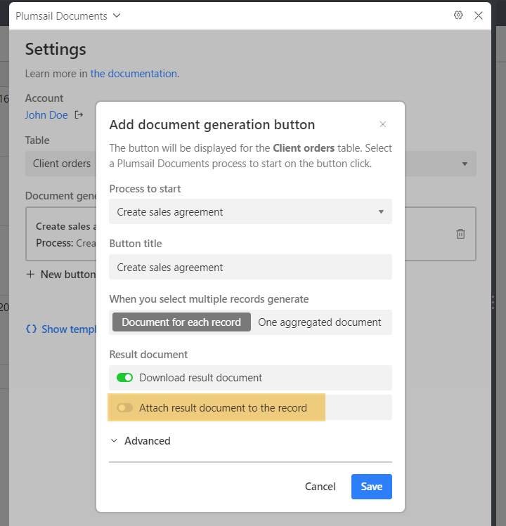 Attach result document