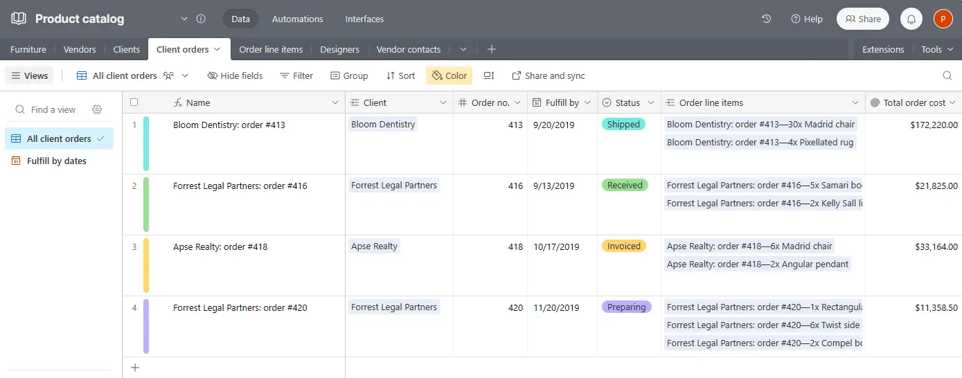 Airtable Product Catatlog template