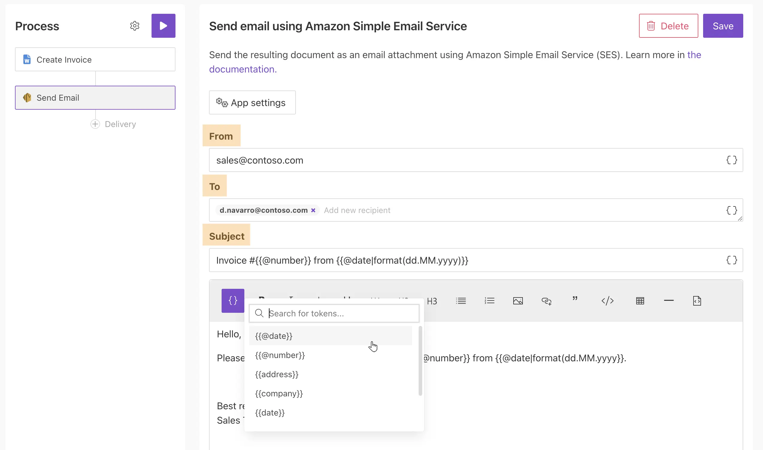 Amazon SES delivery settings
