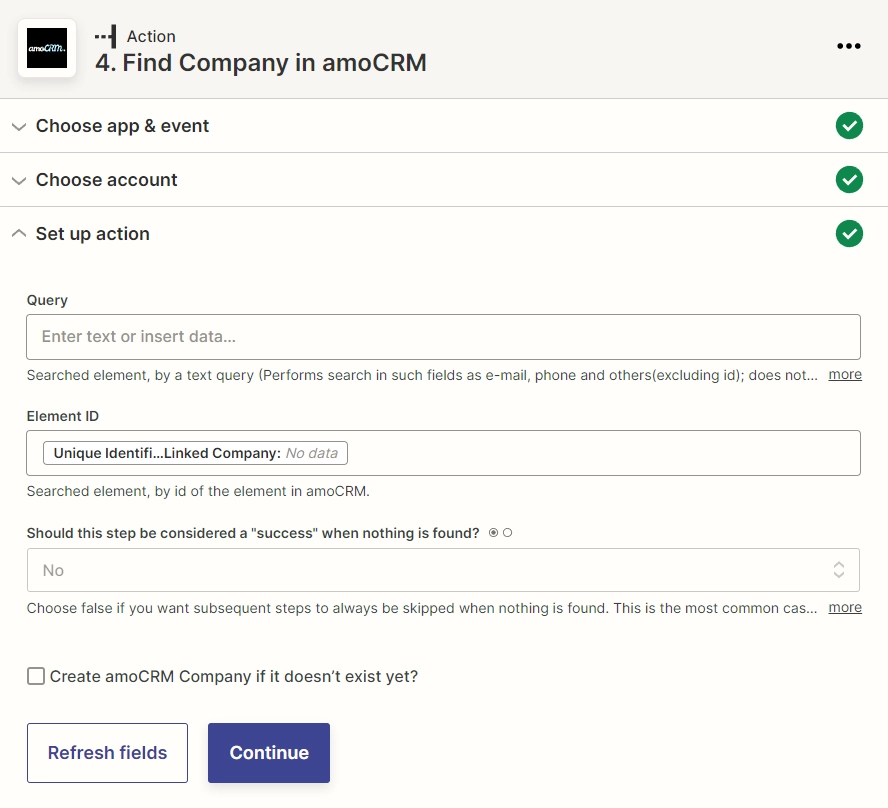Find company in Kommo - Zapier