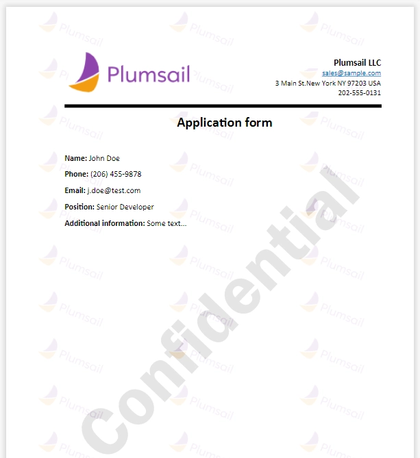 Confidential application form