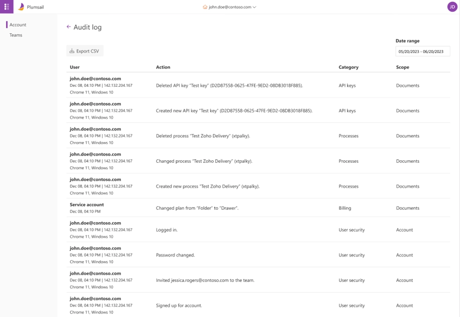 Audit log page
