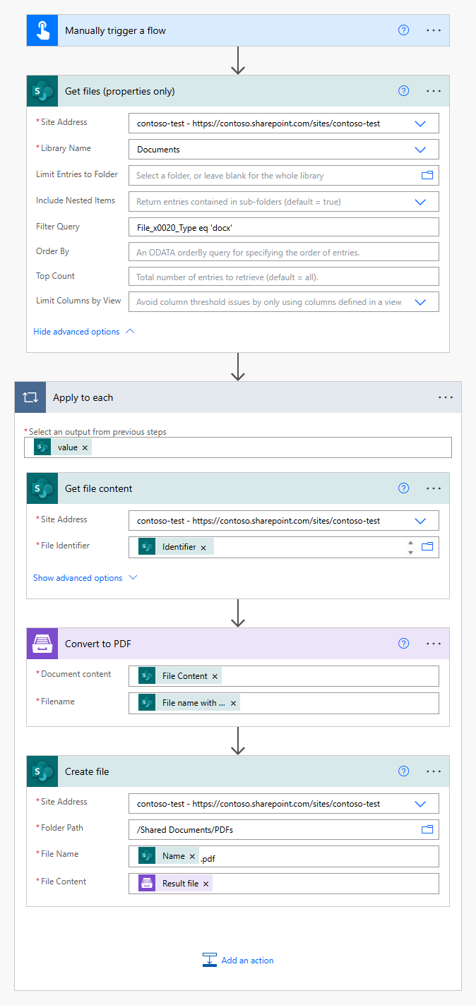 Batch convert DOCX to PDF Flow