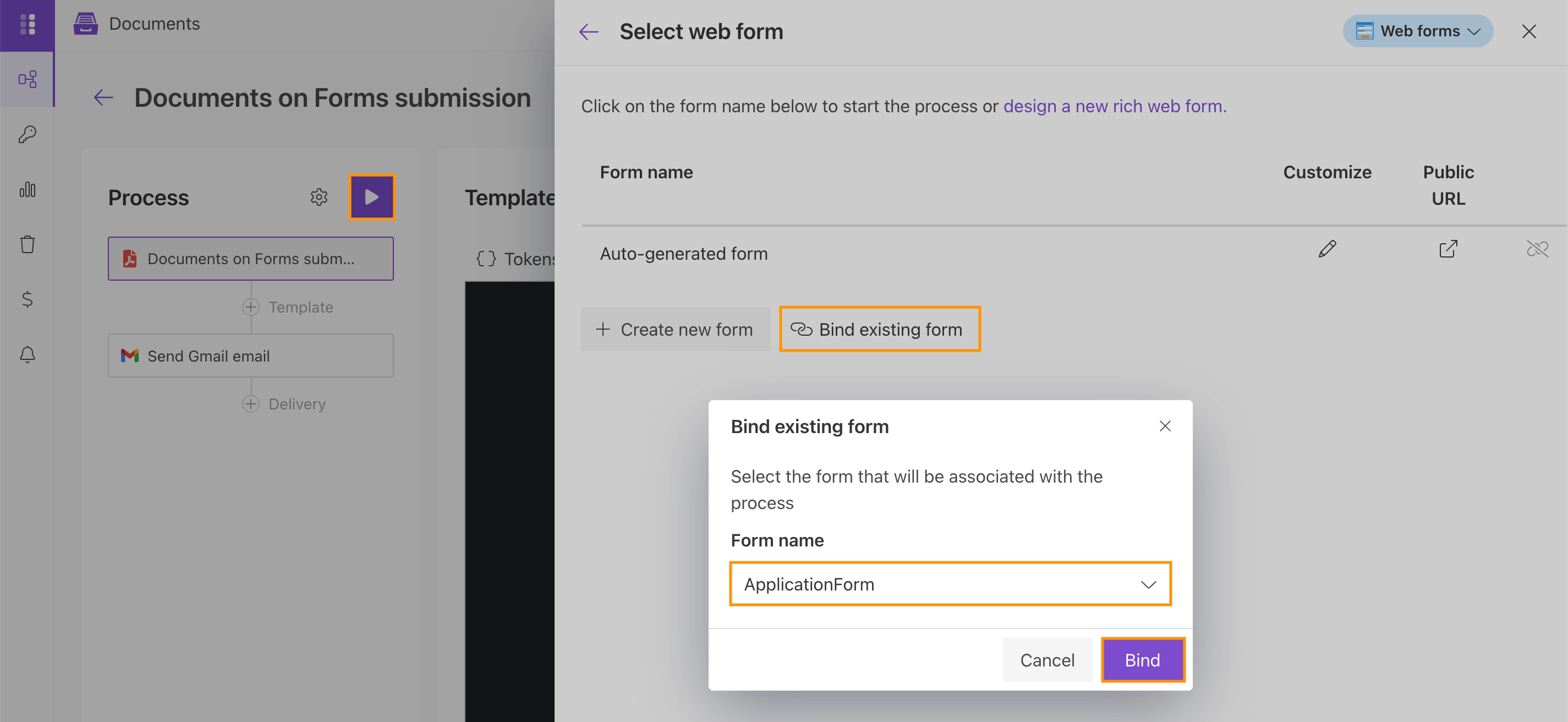 Binding a Plumsail Forms web form to a Plumsail Documents process