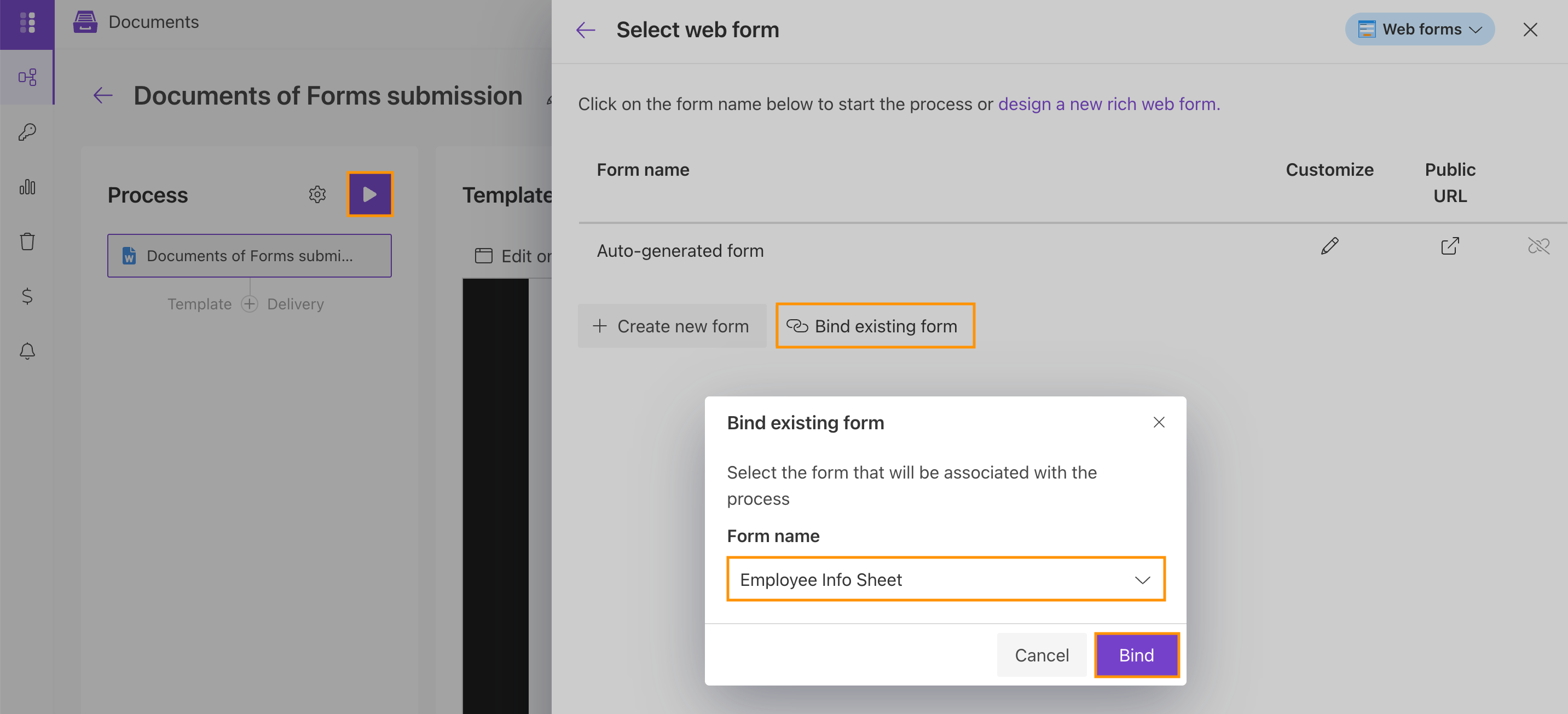 Bind a Plumsail Web Form to a DOCX document process