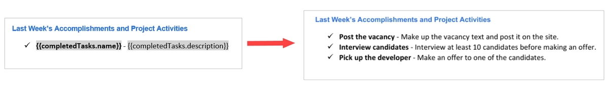 bullet list in report template