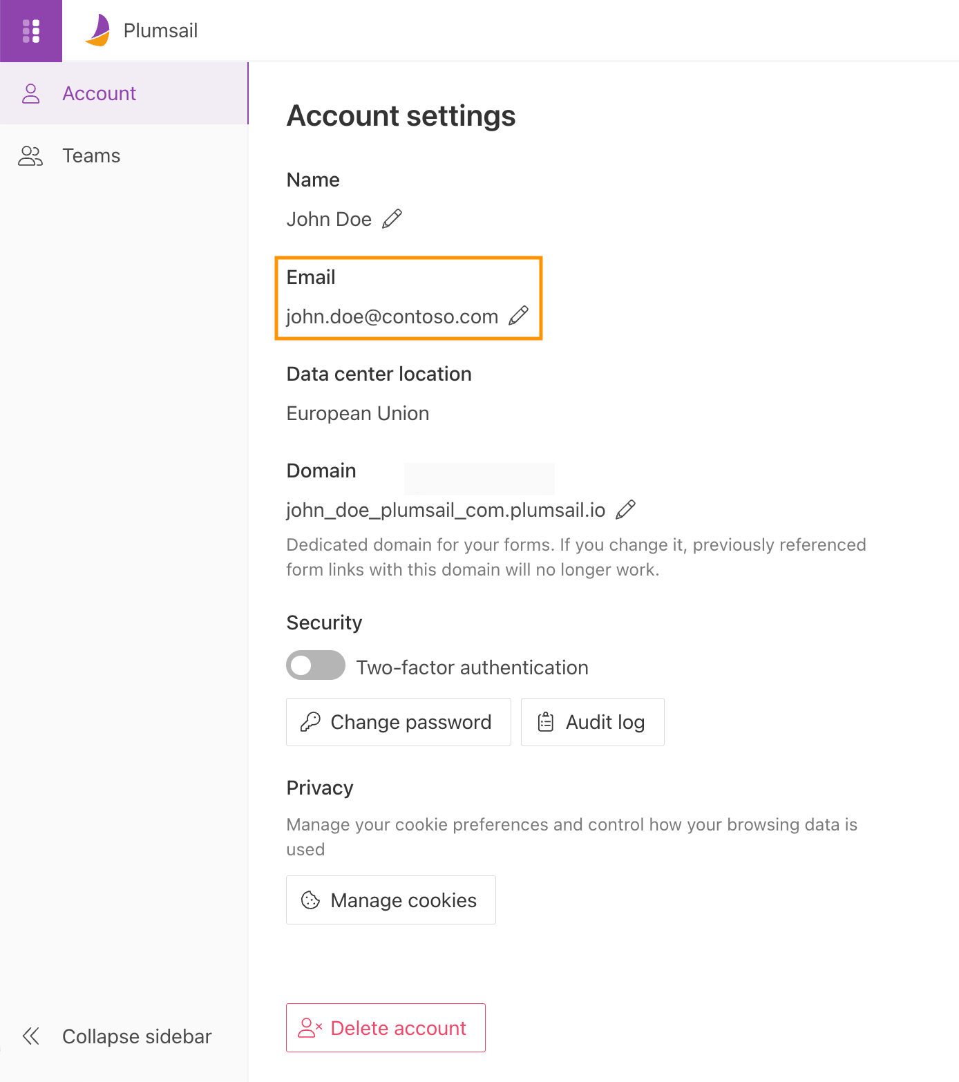 Change the account email in account settings
