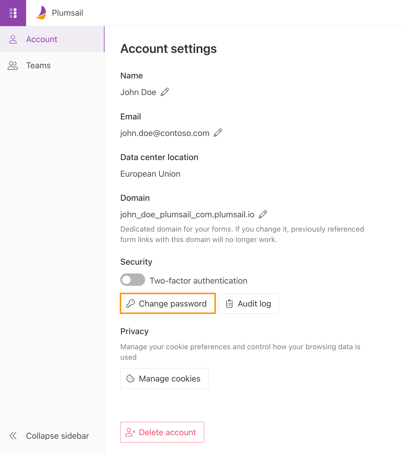 Change the account password