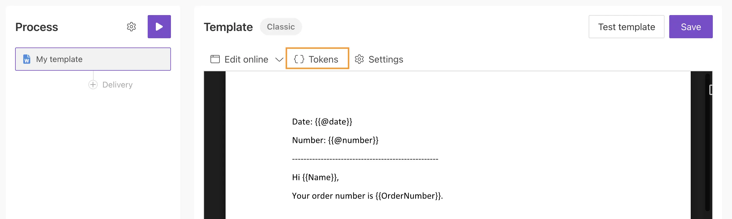 Classic tokens button panel