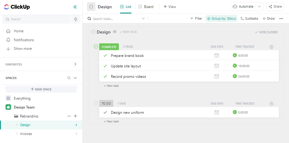 The list of finished tasks