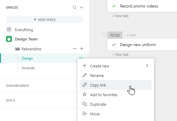 The link to the ClickUp list