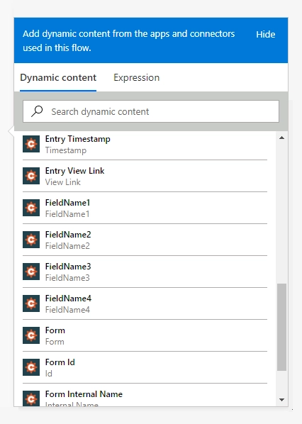 dynamic content of Cognito form is submitted