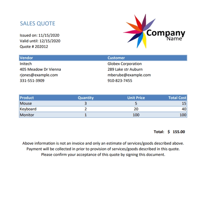 result sales quote