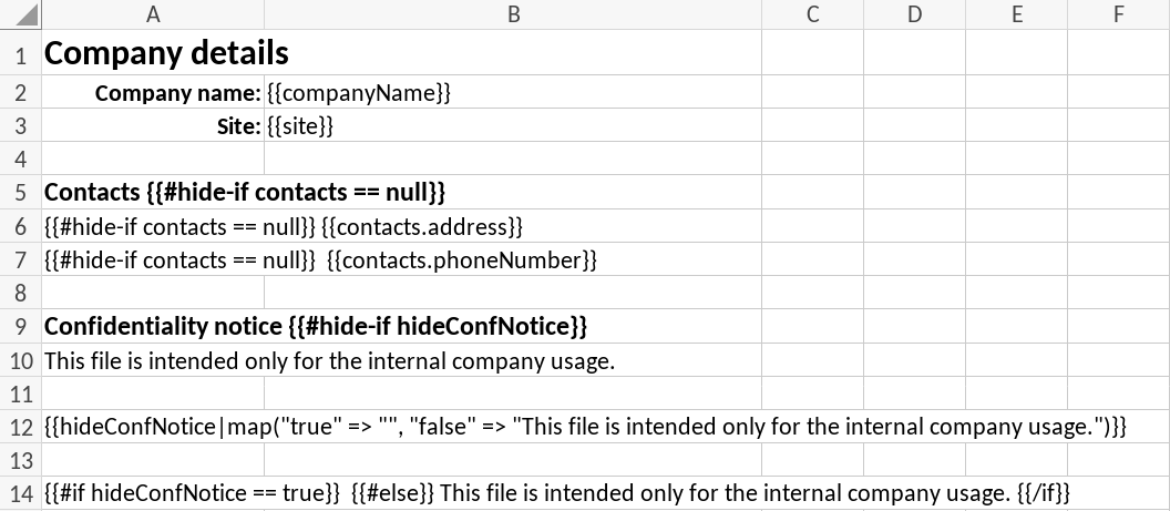 Excel template configured to clear cell values based on conditions