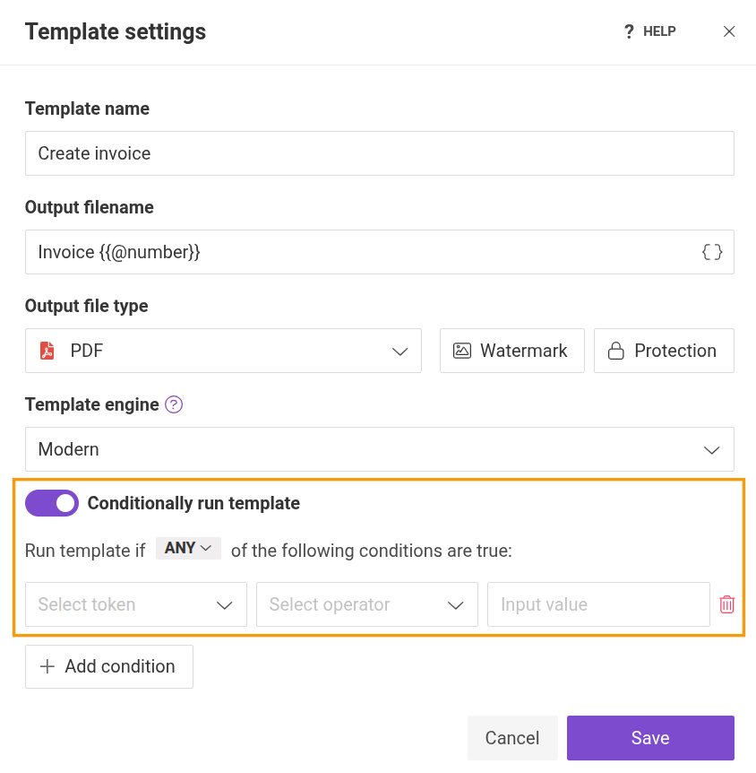 Conditionally run template setting within template settings