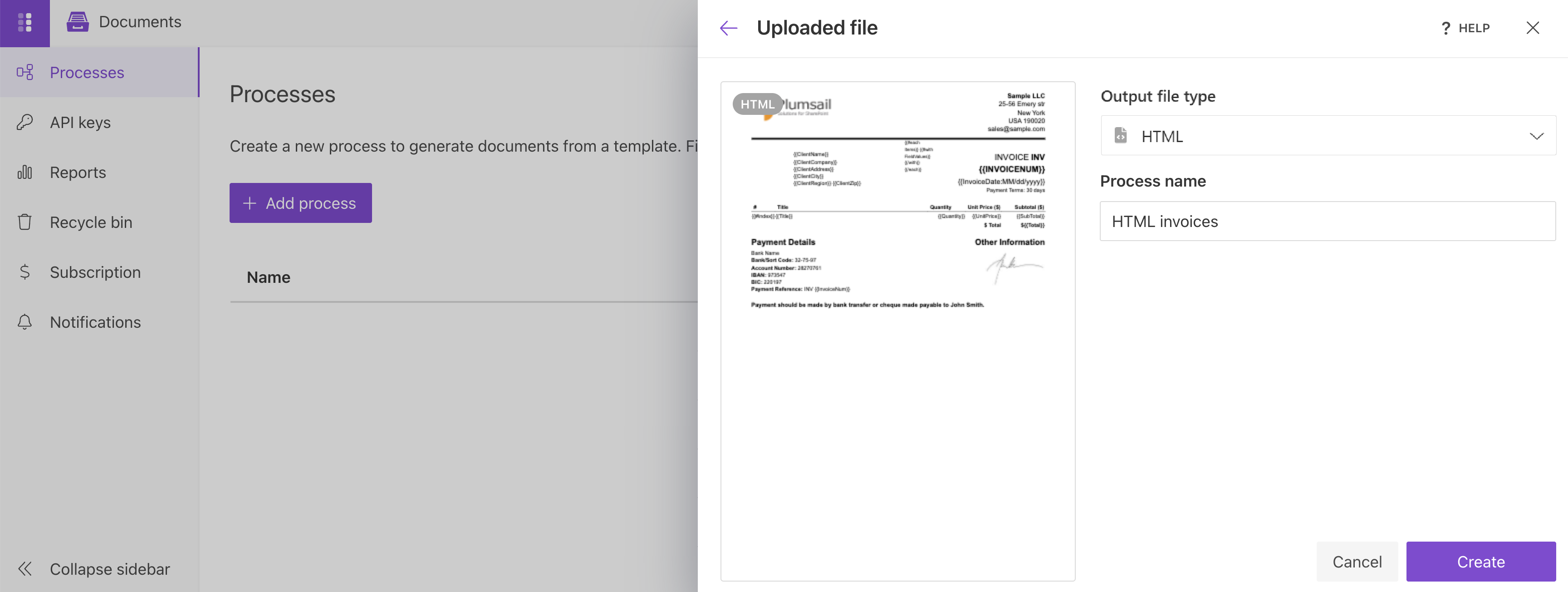 Configure process name and HTML output file type