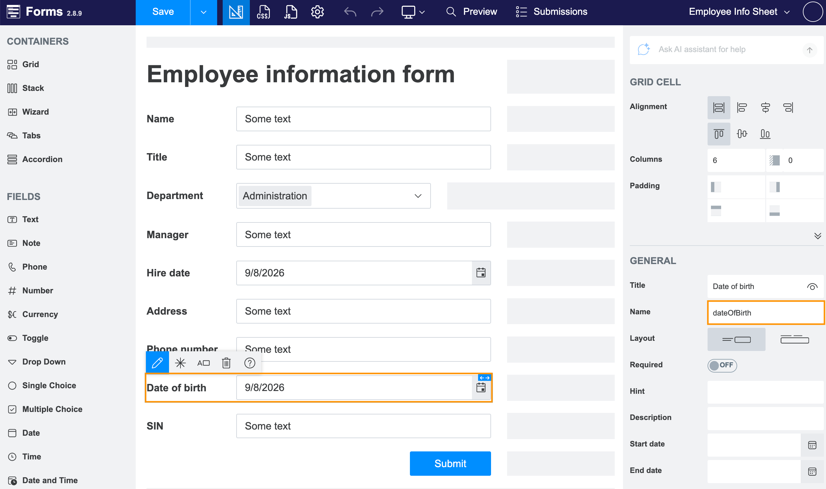 Configure the internal name of a Plumsail Form field