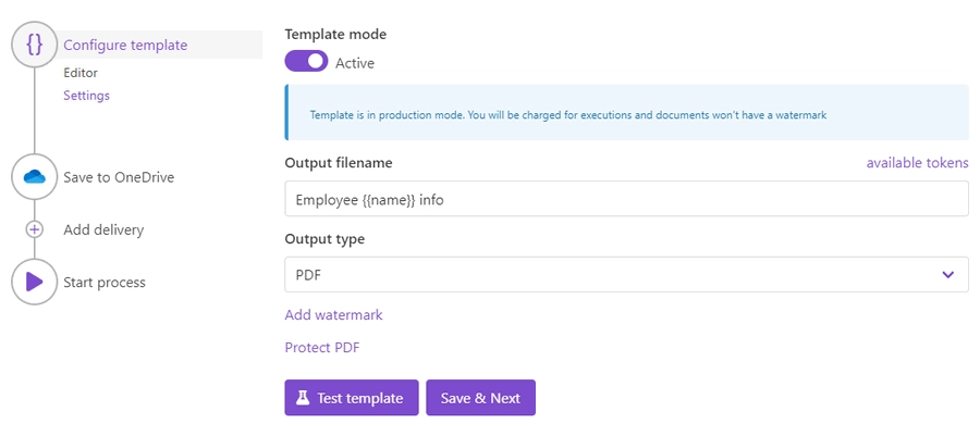 Configure template