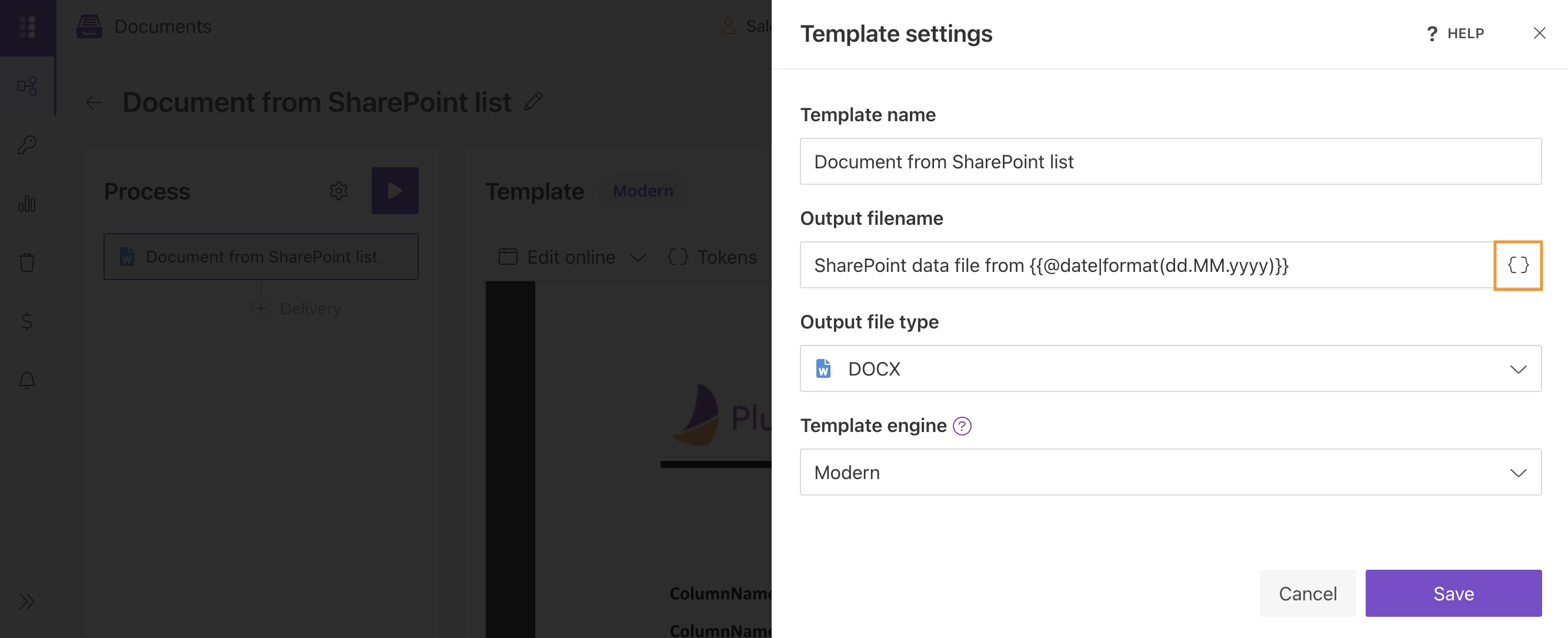 Configure template