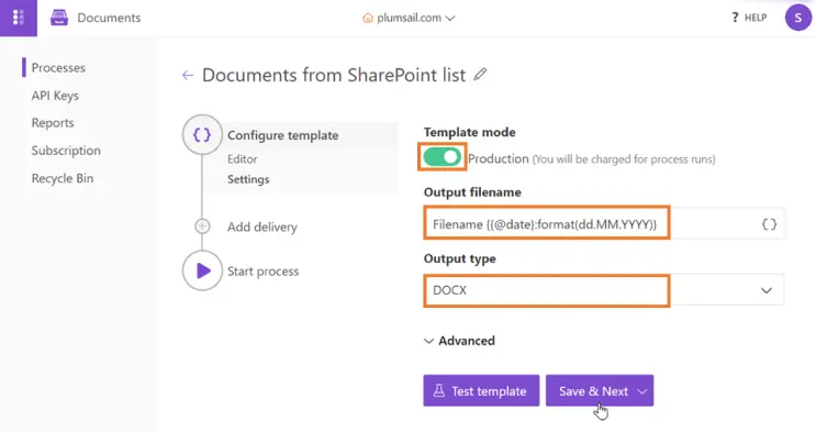 Configure template