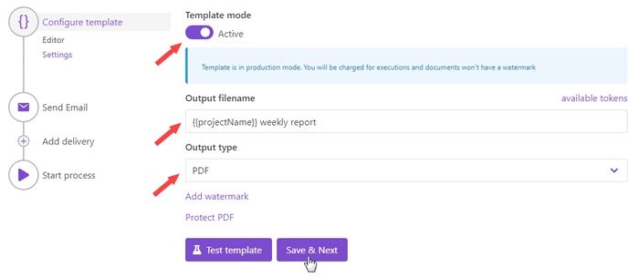 settings substep in configure template