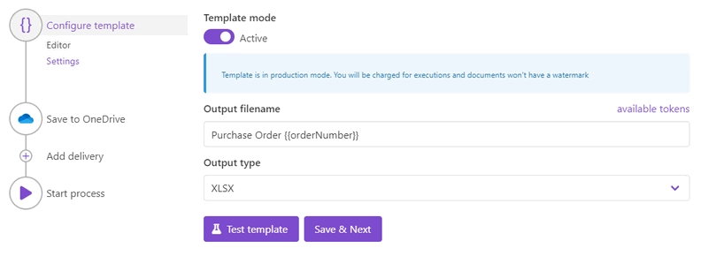 configure XLSX template