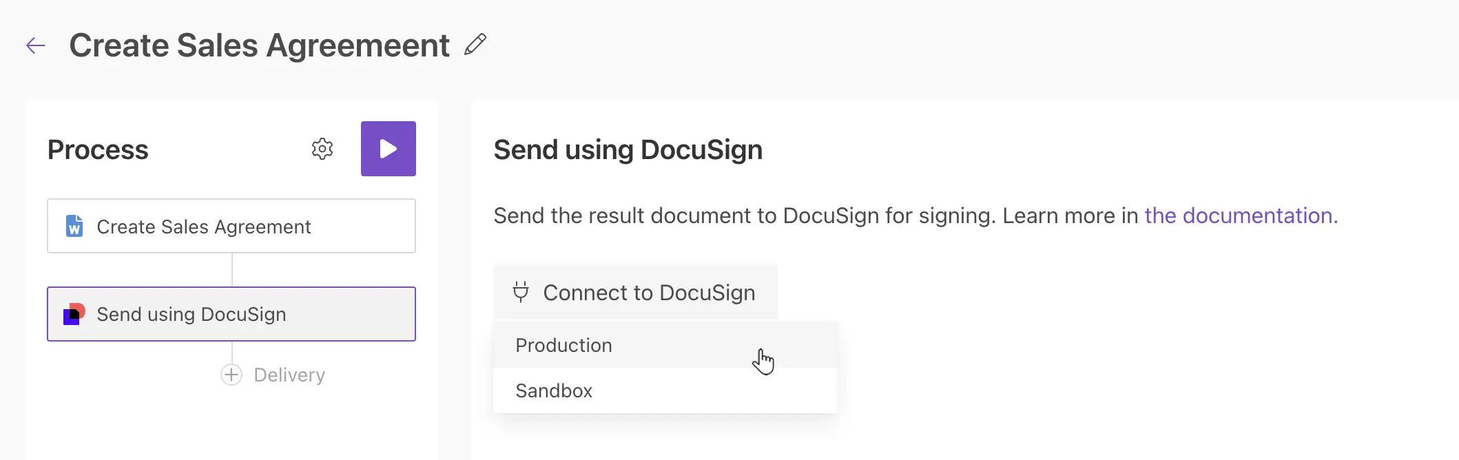Connect to DocuSign delivery