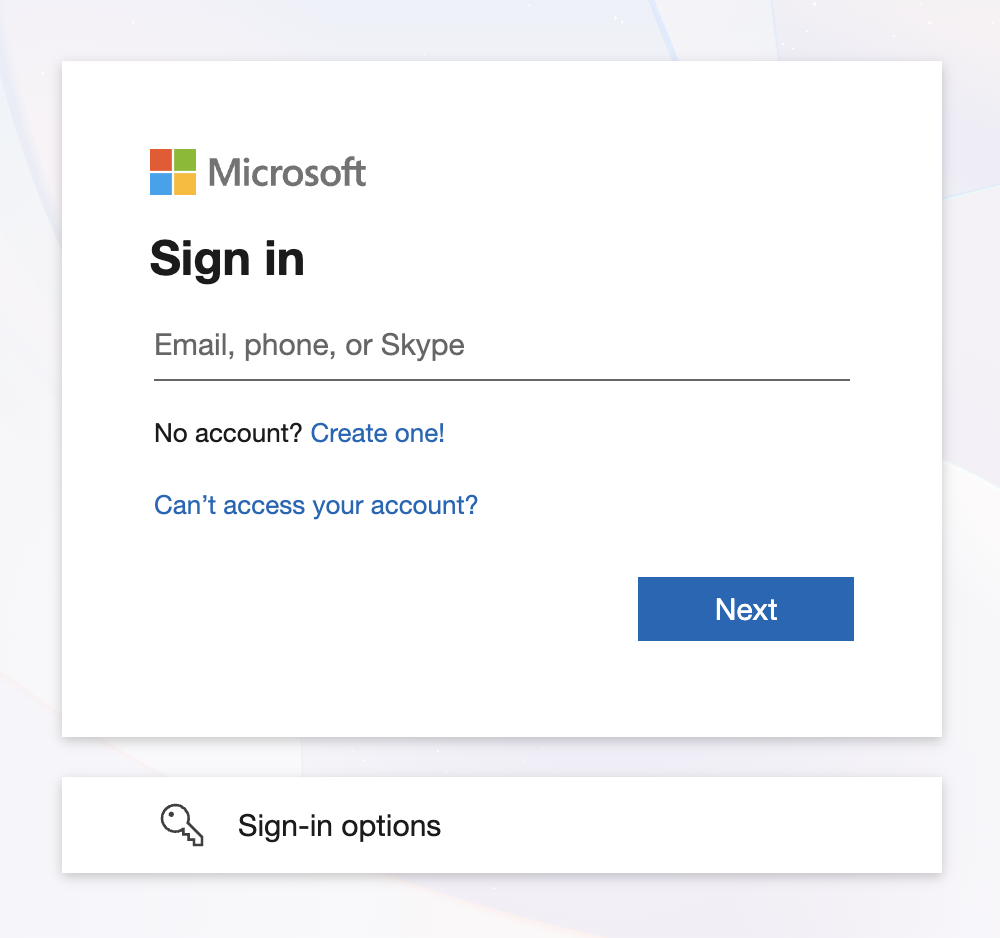 Microsoft login page