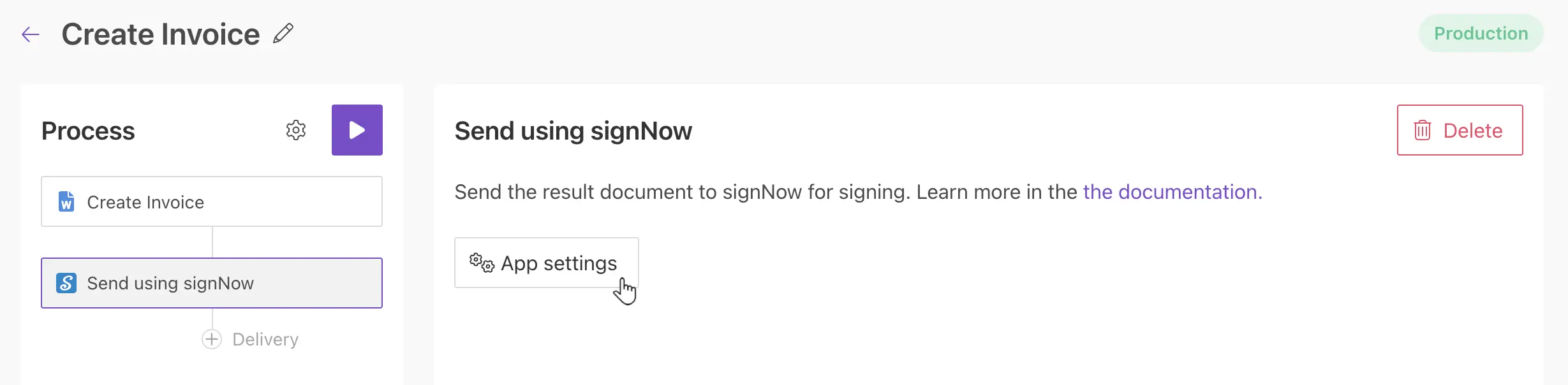 signNow App settings button