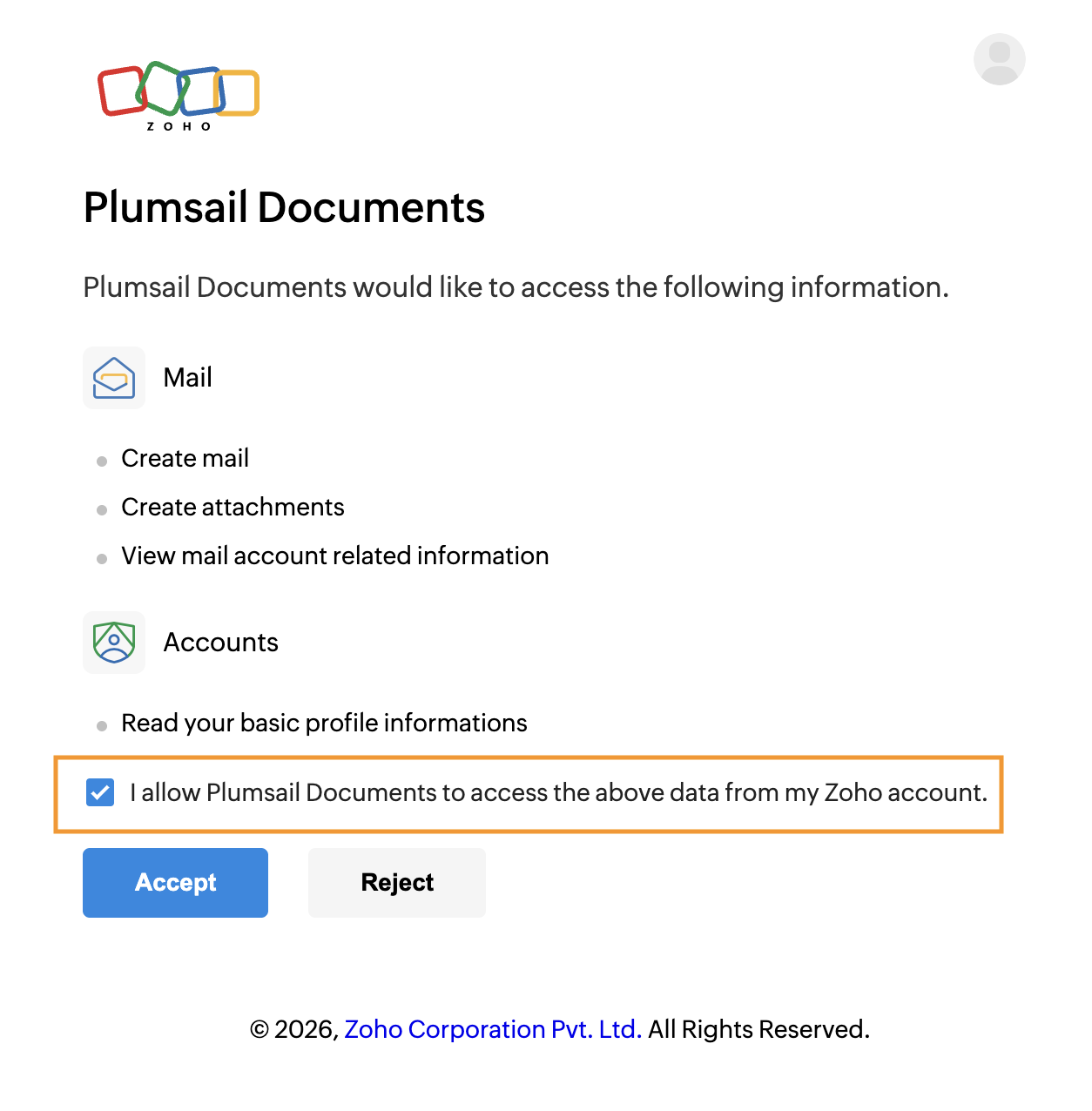 Accept Zoho Mail request