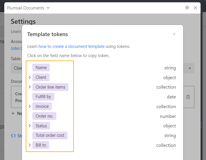 Copy tokens from Airtable