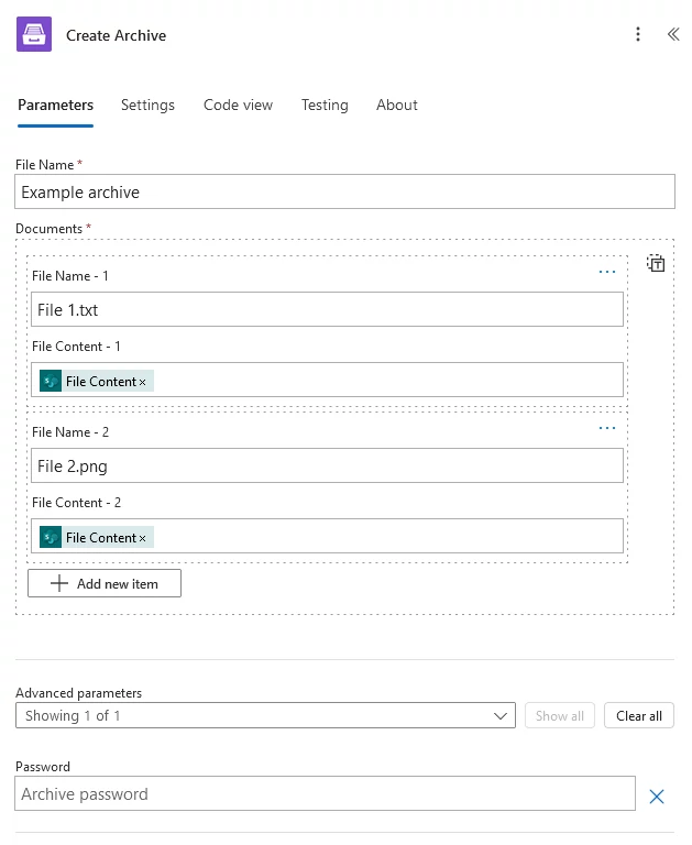 Create Archive Example (from individual files)