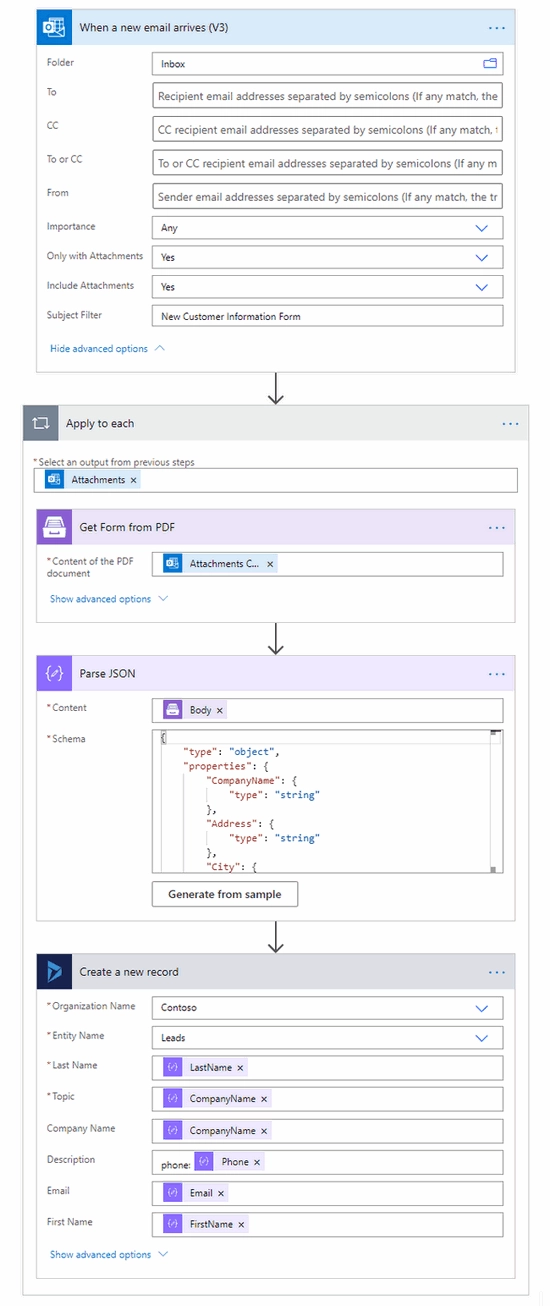 Create D365 leads from email PDF attachments Flow