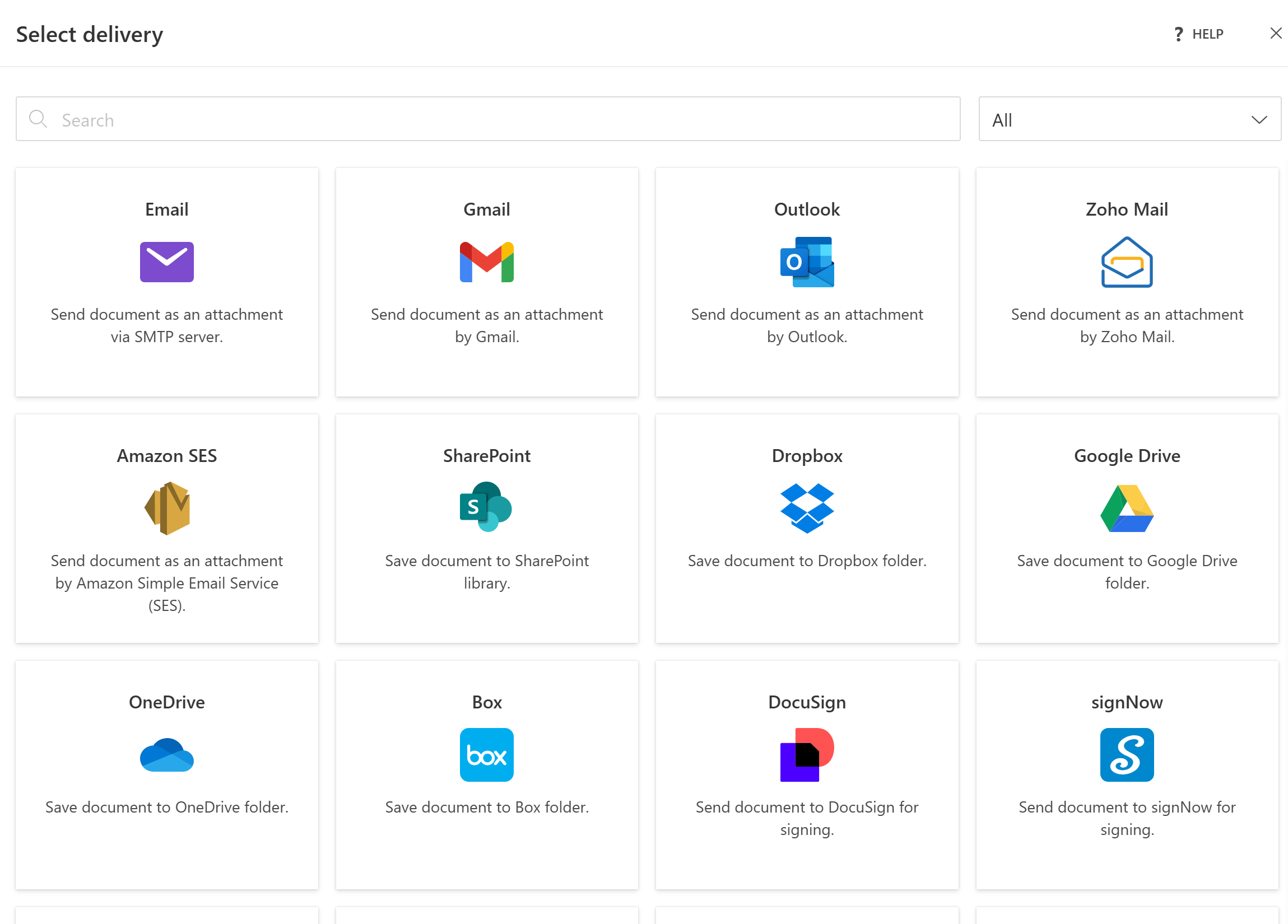 List of available deliveries